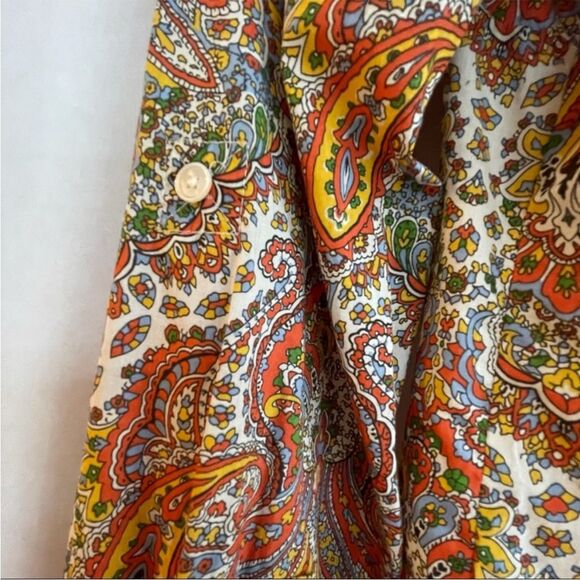Talbots Multicolor Paisley Cotton Button Down Shirt with Tab Sleeves - Picture 4 of 9